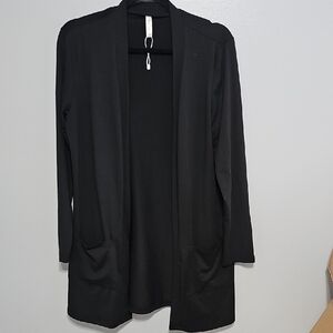 Black L Qixing Open Front Cardigan